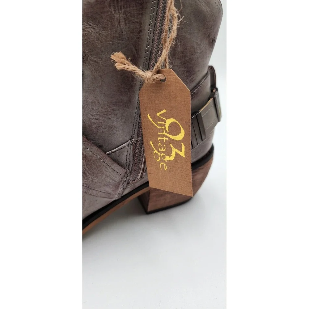 Vintage 93 Bentley B Ankle‎ Boots Buckle Jeans 7M Womens Taupe Side Zip NWT